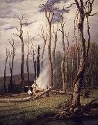 unknow artist Spring Burning Trees in a Girdled Clearing Western Scene France oil painting artist